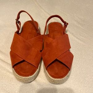 Red espradille type sling back buckle Loft sandal